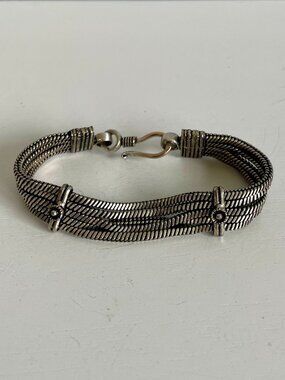 Sterling Silver 5-Strand Chain Bracelet, Decorative Spacer Bars & S-Hook Clasp